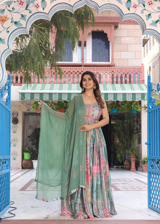 Green Elegance Gown Set (Sleeveless & Floor Length)