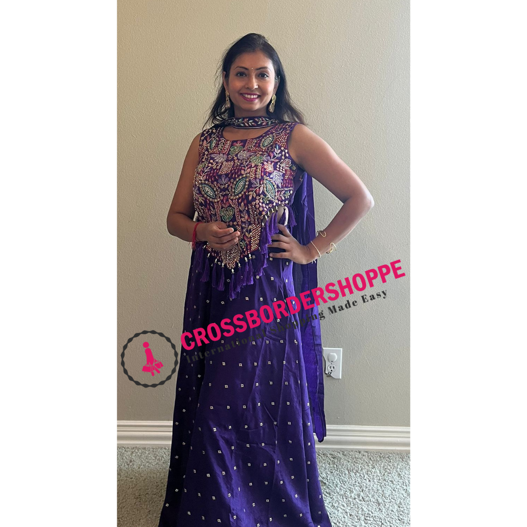 Beautiful Stunning Heavily Embroiderd Corset Blouse with Lehenga (Purple)