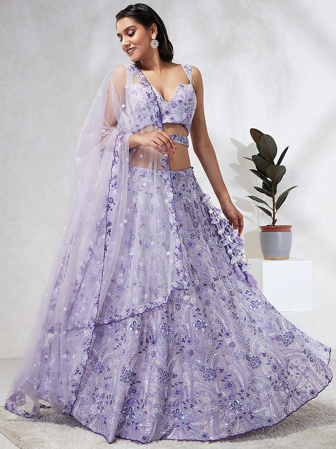 Lavender Georgette Sequins and thread embroidery Semi-Stitched Lehenga choli & Dupatta