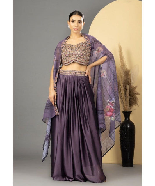 Purple Skirt Set With Cape