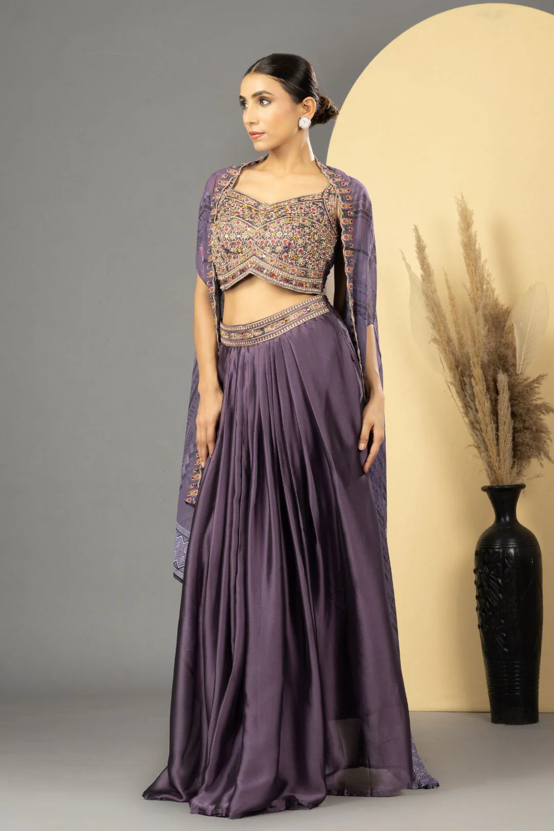 Purple Skirt Set With Cape