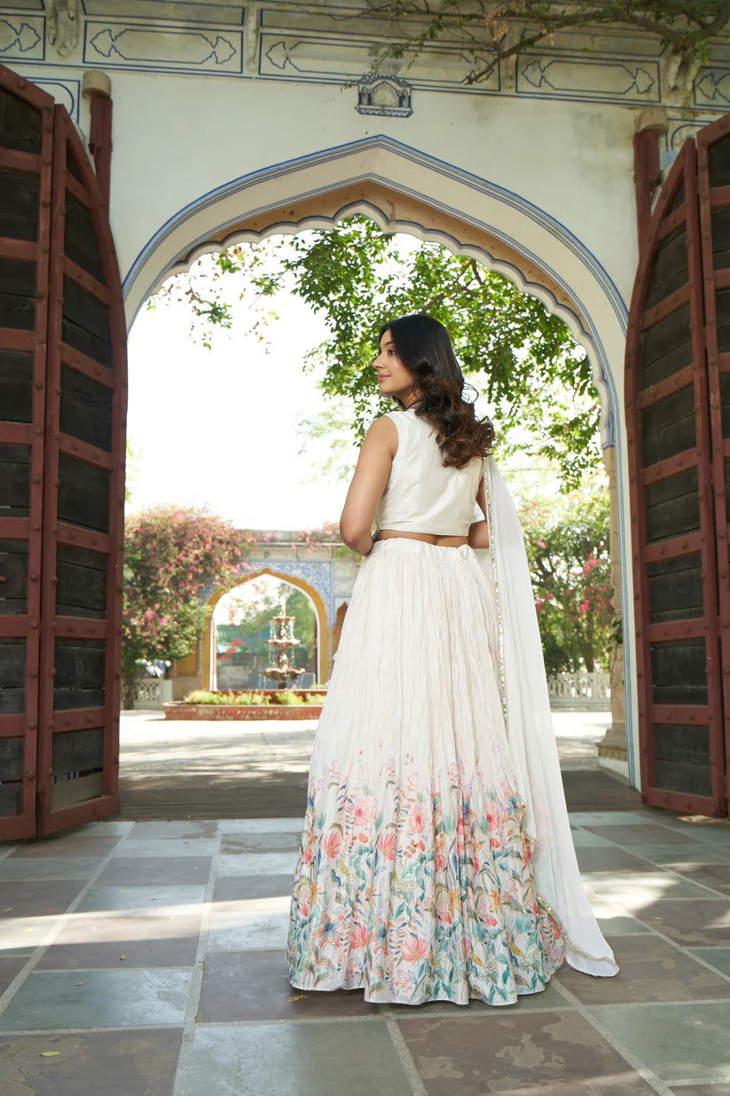 Whispering White Meadows Crop Top Lehenga Set