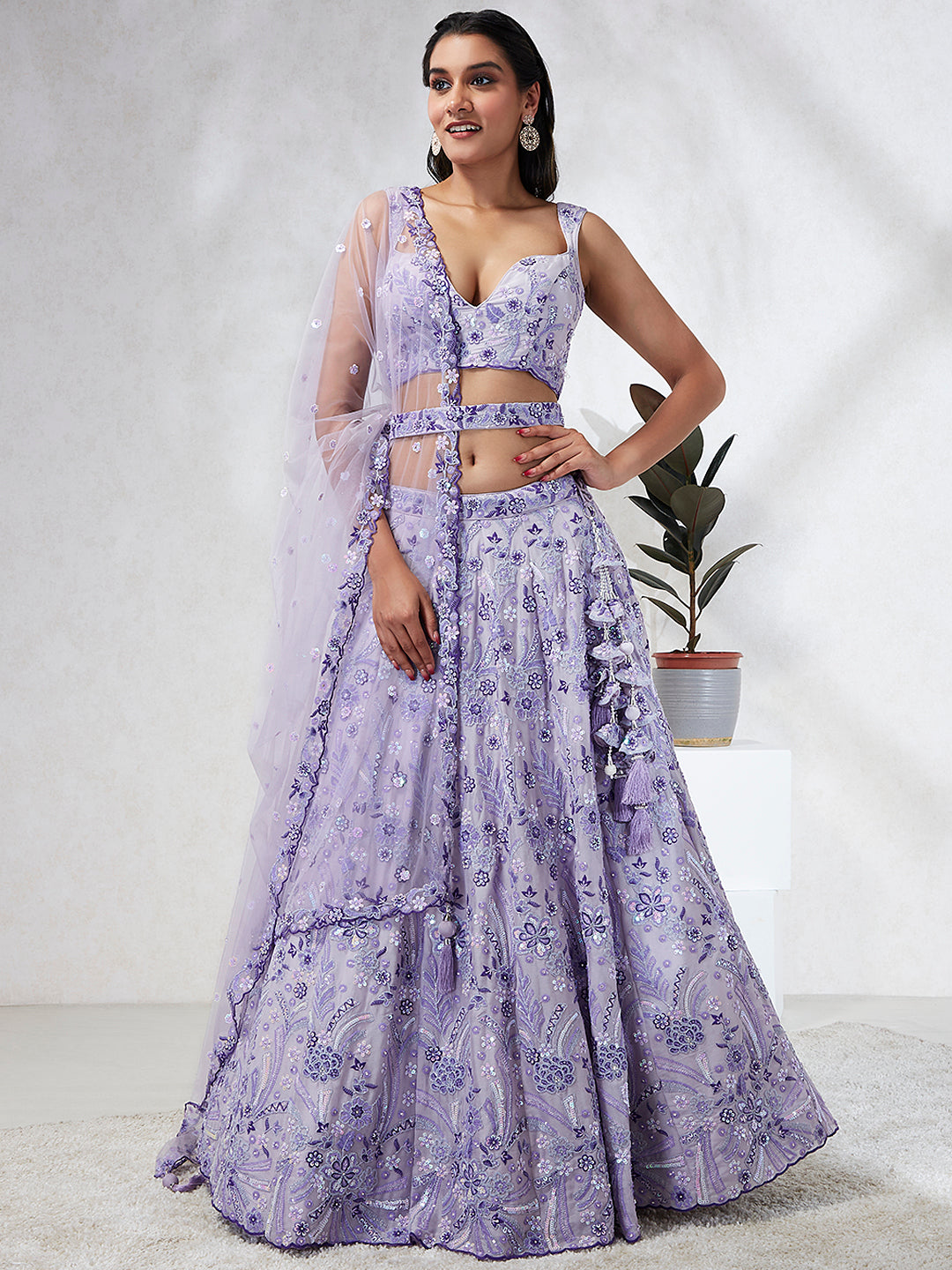 Lavender Georgette Sequins and thread embroidery Semi-Stitched Lehenga choli & Dupatta