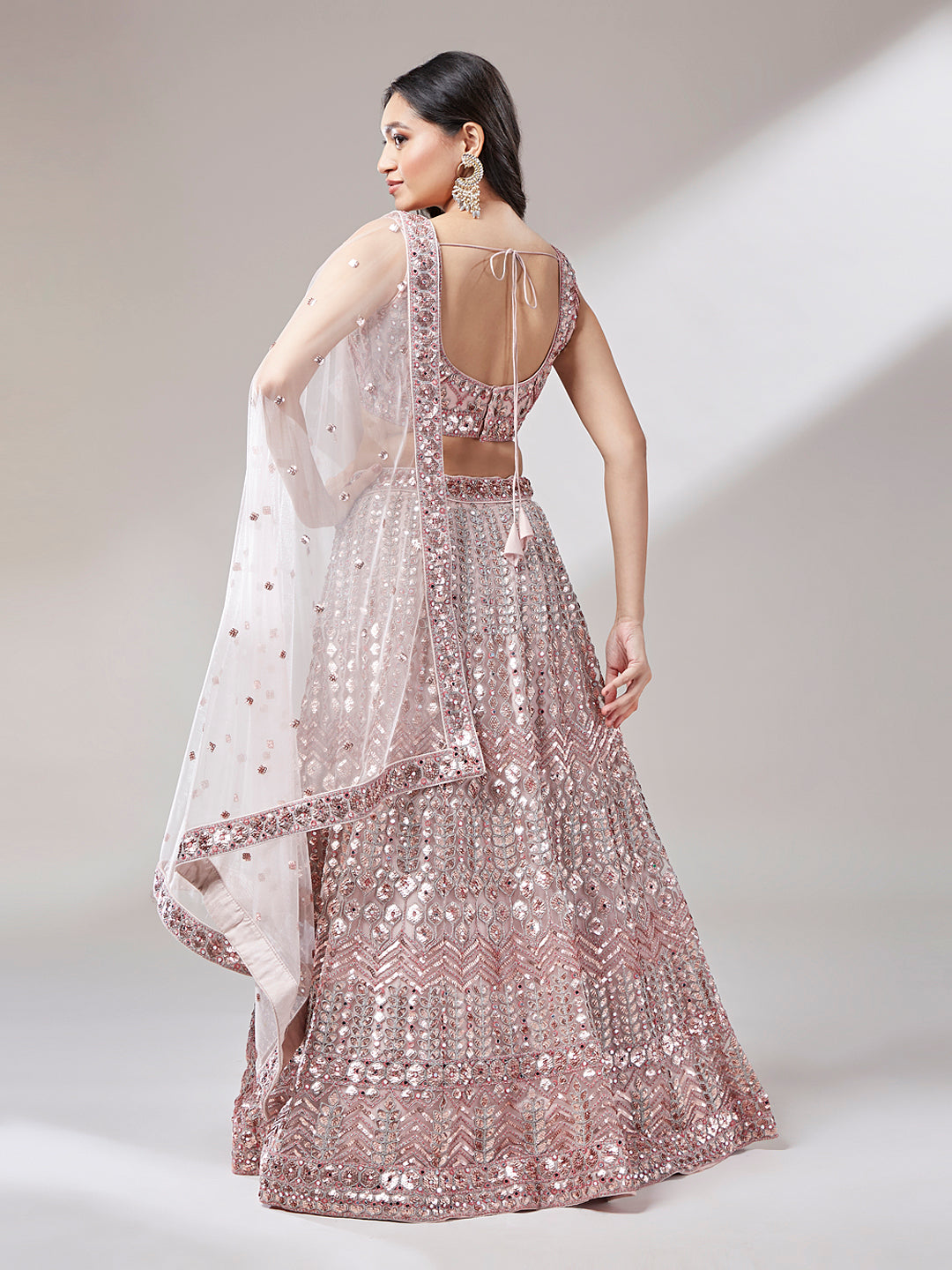 Rose Gold Net Mirror & Sequinse embroidery Semi-Stitched Lehenga choli & Dupatta