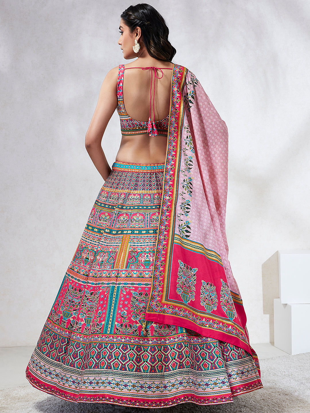 Pink Pure Georgette Position Printing with siroski Stone work Semi-Stitched Lehenga choli & Dupatta