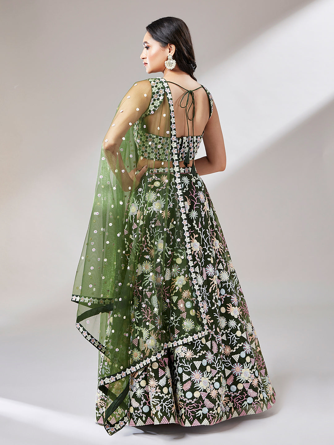 Olive Net heavy Sequinse embroidery Semi-Stitched Lehenga choli & Dupatta