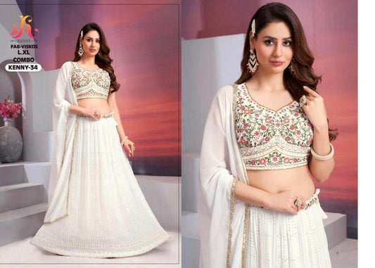 Elegant White Lehenga in Viscose Fabric with Intricate Bead and Pipe Work - Sizes L & XL