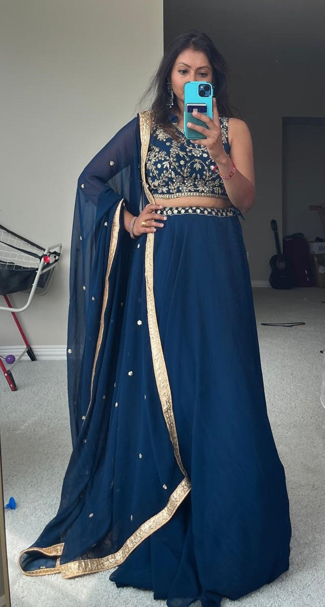 Beautiful Stunning Lehenga with readymade Choli and Dupatta (Navy Blue)