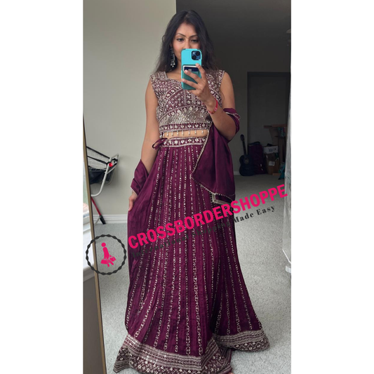 Beautiful Stunning Lehenga with readymade Choli and Dupatta (Maroon Red)