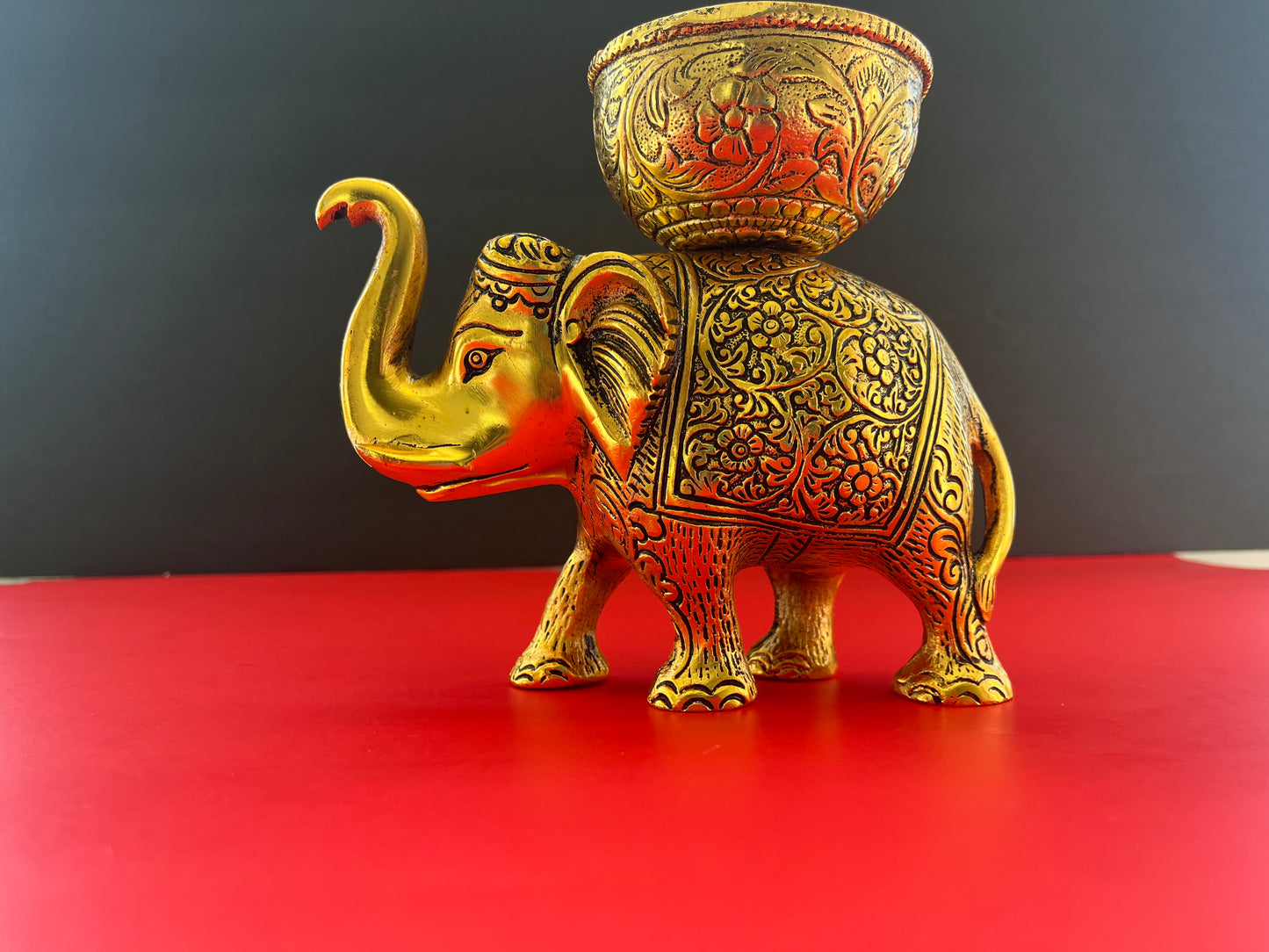 Metal Elephant Dry Fruit Bowl Showpiece Gold Polish for Your Home,Office Table Decorative,Elephant Showpiece Bowl Set (2 Pcs) for Gift,Animal Figurines