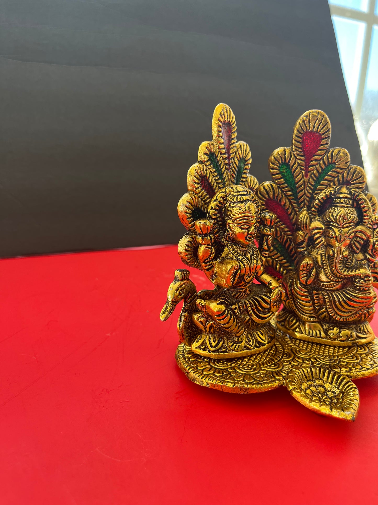 Gold plated Laxmi Ganesha Pankh Meena Deepak