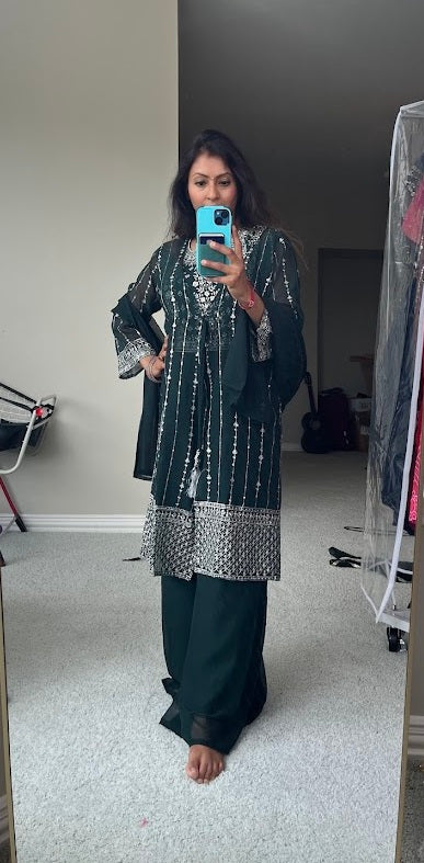 Beautiful Stunning Zari work Kurta with pant and Dupatta (Green)