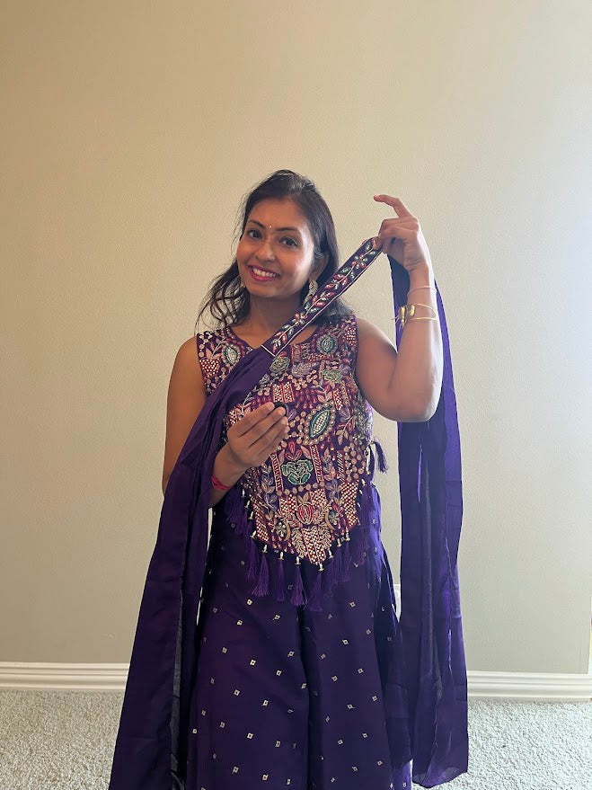 Beautiful Stunning Heavily Embroiderd Corset Blouse with Lehenga (Purple)