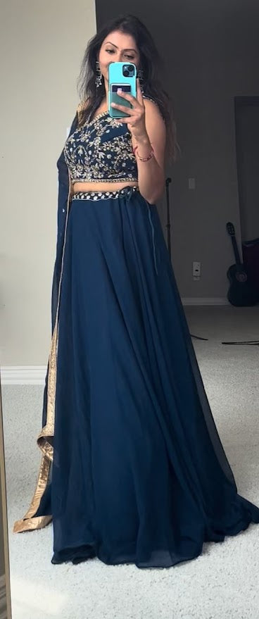 Beautiful Stunning Lehenga with readymade Choli and Dupatta (Navy Blue)