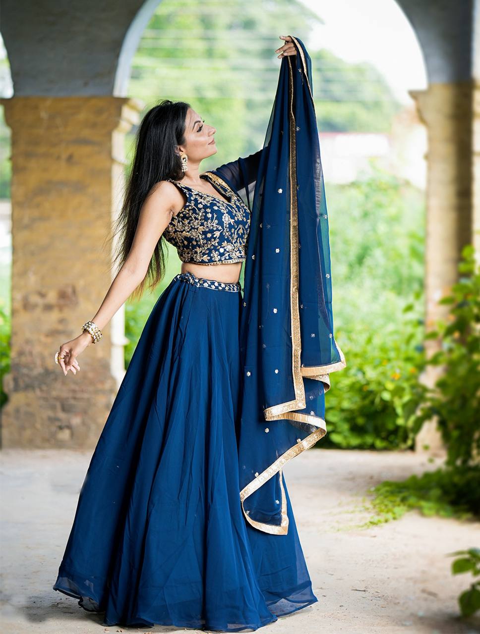 Regal Reverie: Festive Georgette Lehenga with Sequins and Thread Embroidery Ensemble