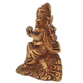 Brown Finish Small Ganesha with flute for Showpiece and gift