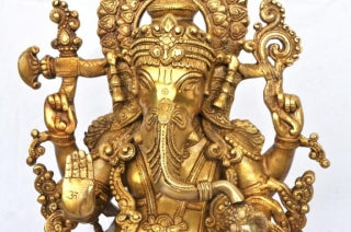 Brass metal hand carved decorative Lord Ganesha statue