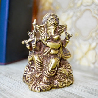 Brown Finish Small Ganesha with flute for Showpiece and gift