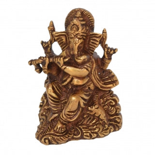 Brown Finish Small Ganesha with flute for Showpiece and gift