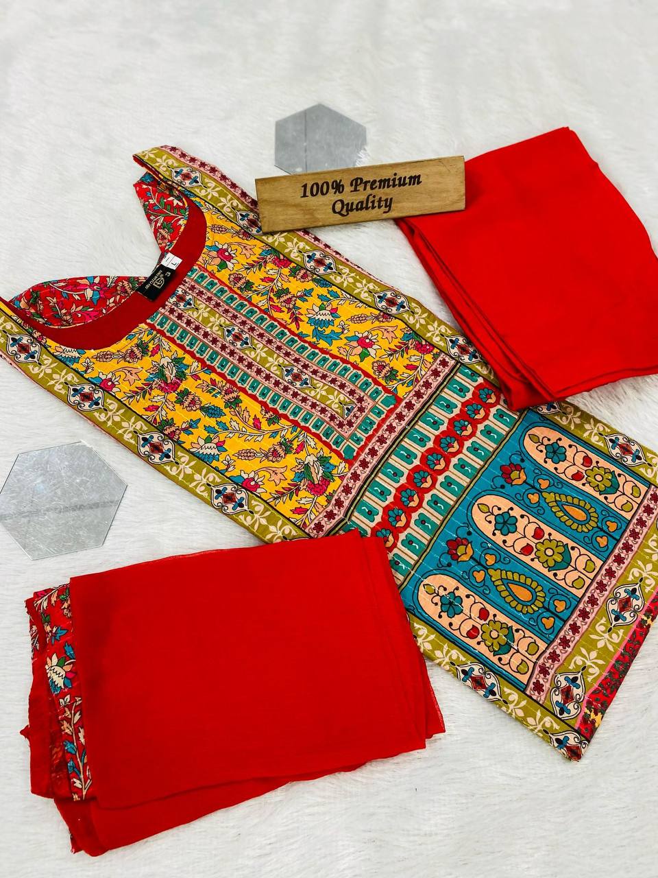 Hot Latest Kurta set with Beautiful printed Maslin full Sequence Work