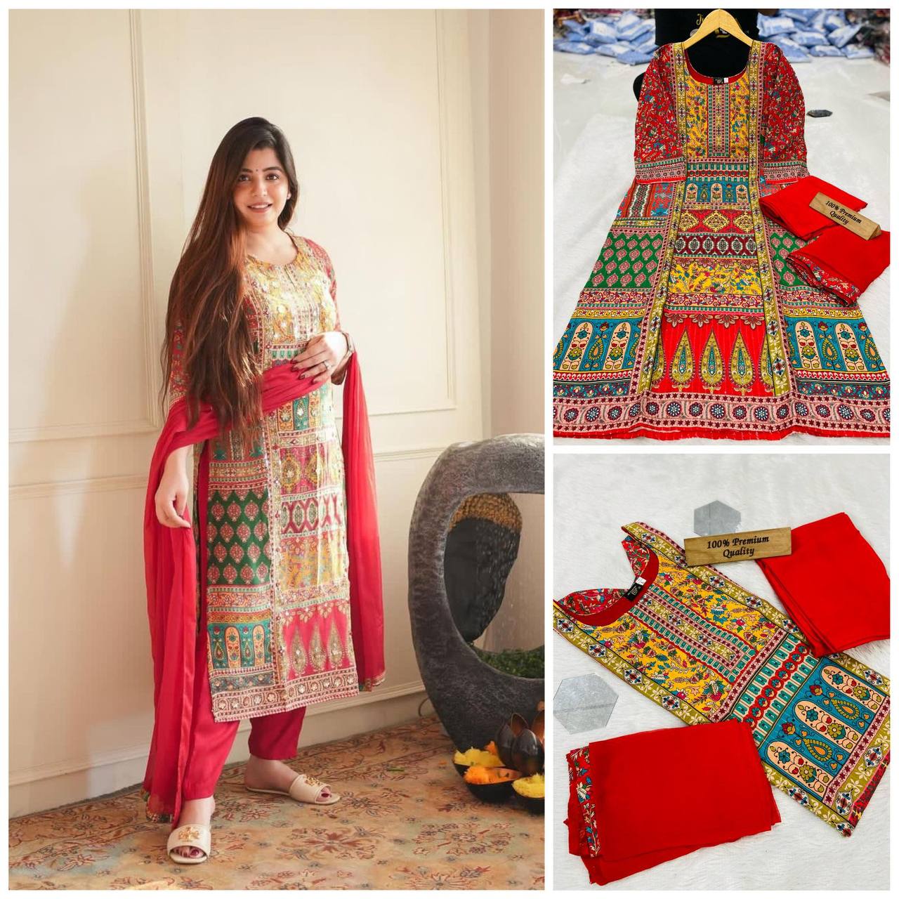 Hot Latest Kurta set with Beautiful printed Maslin full Sequence Work