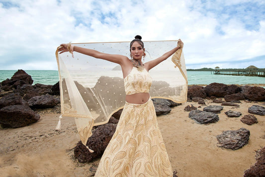 Coral Multi Sequins Lehenga with Zarkan Embroidery and Dupatta